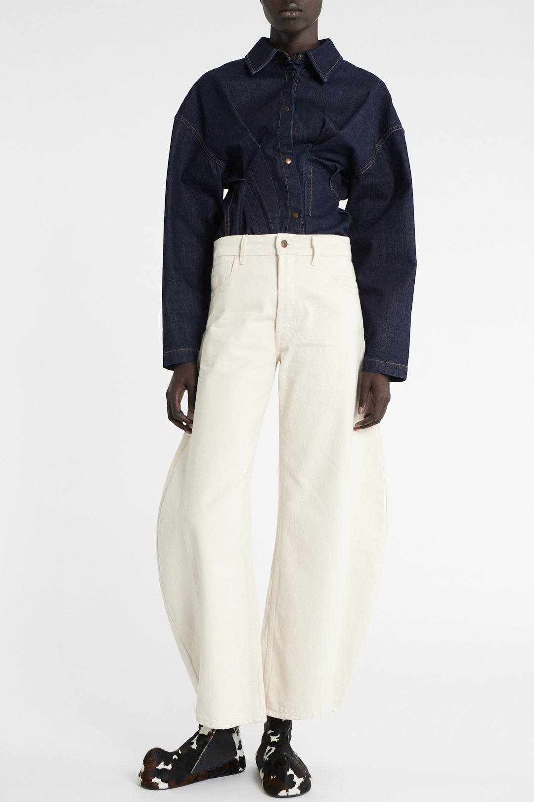 Denim Jeans With Inserts Ecru