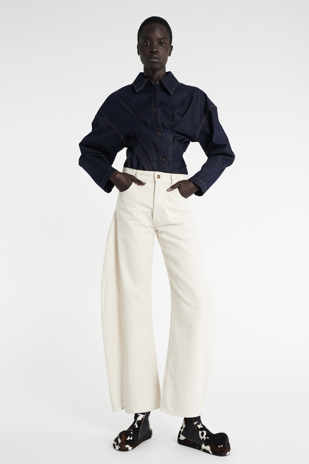 Denim Jeans With Inserts Ecru