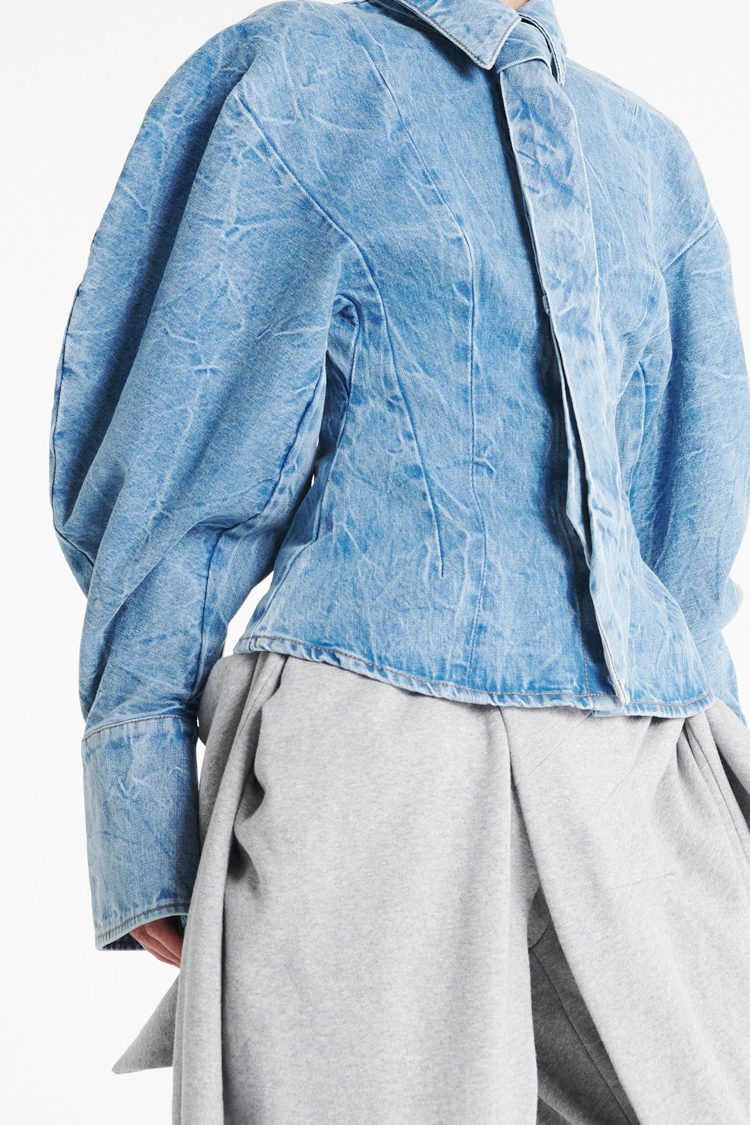 Puff Sleeve Shirt Indigo Acid Wash