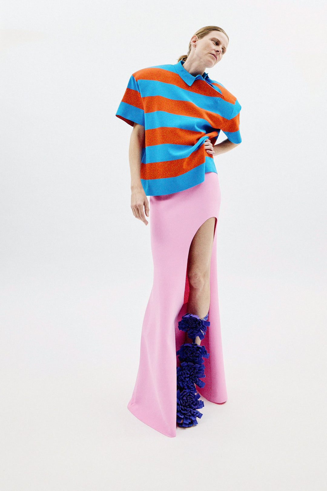 Knitted Flared Skirt With Cut Out Pink