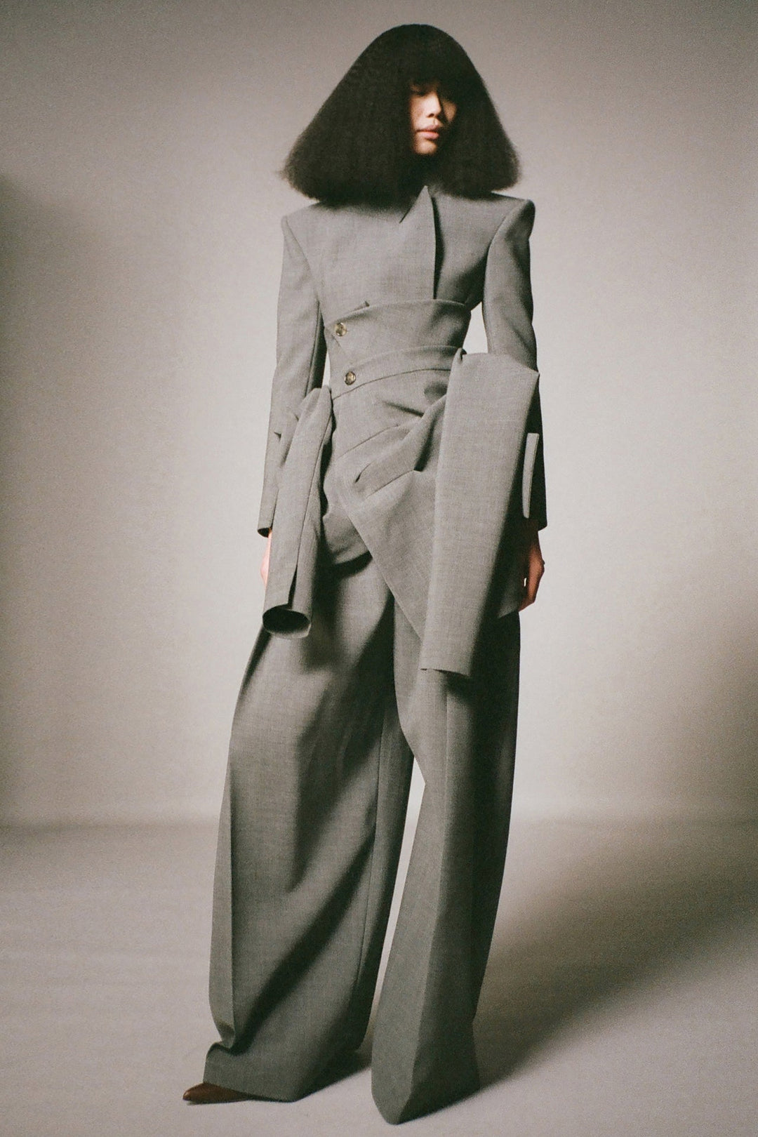 Cropped Double Breasted Jacket Grey