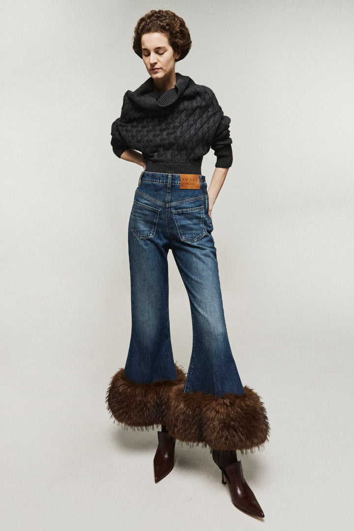 Knitted Top Cable Knit Dark Grey Melange