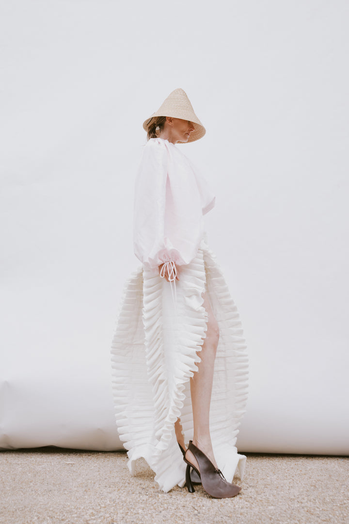 One-Sleeve Voluminous Top Pale Pink