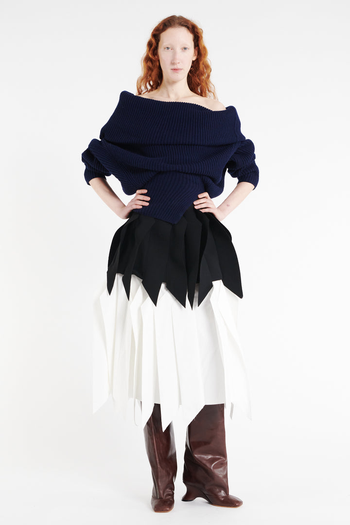 A-Line Skirt With Panel Black White