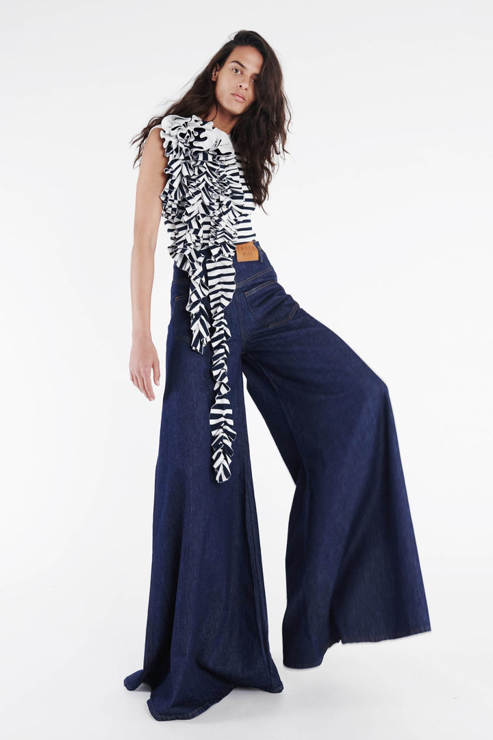 Super Wide Leg Mirror Jeans Indigo Rinse Wash