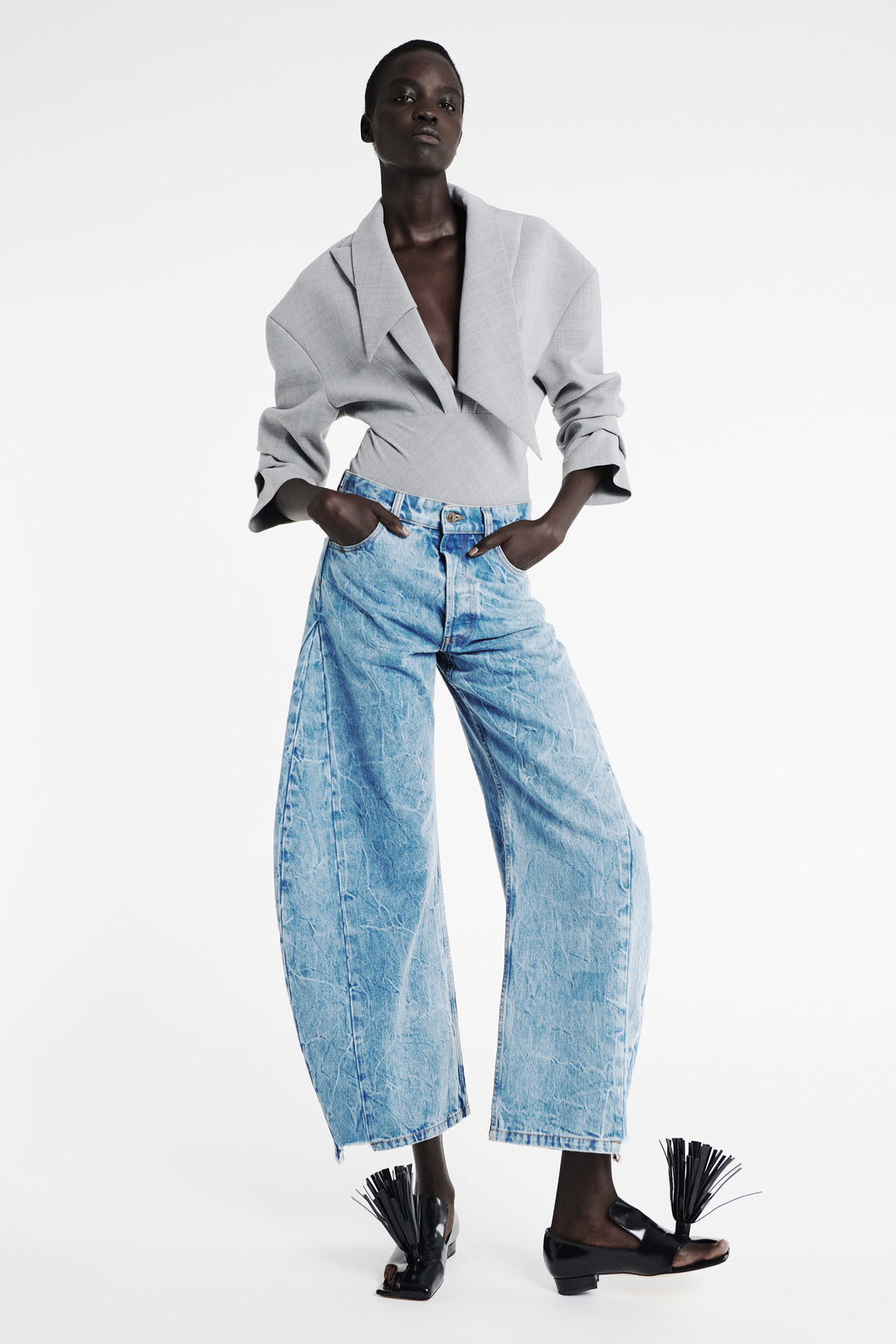 Denim Jeans With Inserts Indigo Acid Wash