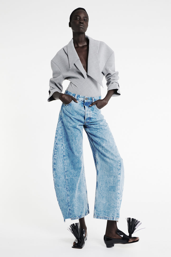 Denim Jeans With Inserts Indigo Acid Wash
