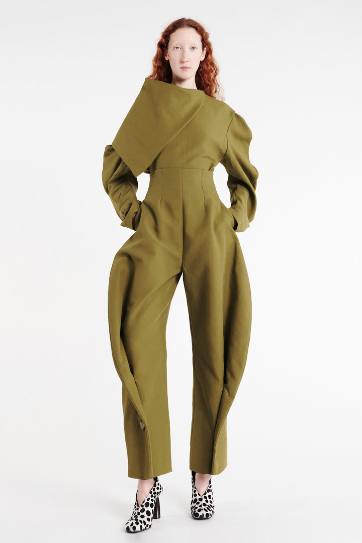 Draped Collar Top Khaki Green
