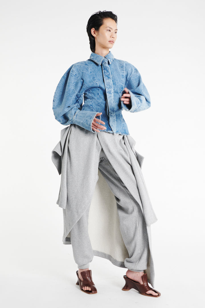 Puff Sleeve Shirt Indigo Acid Wash