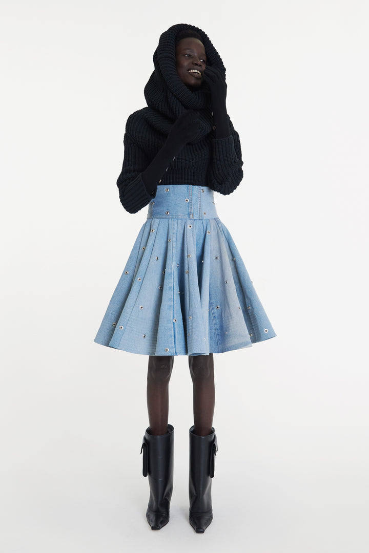 Knit Snood Top With Gloves Black