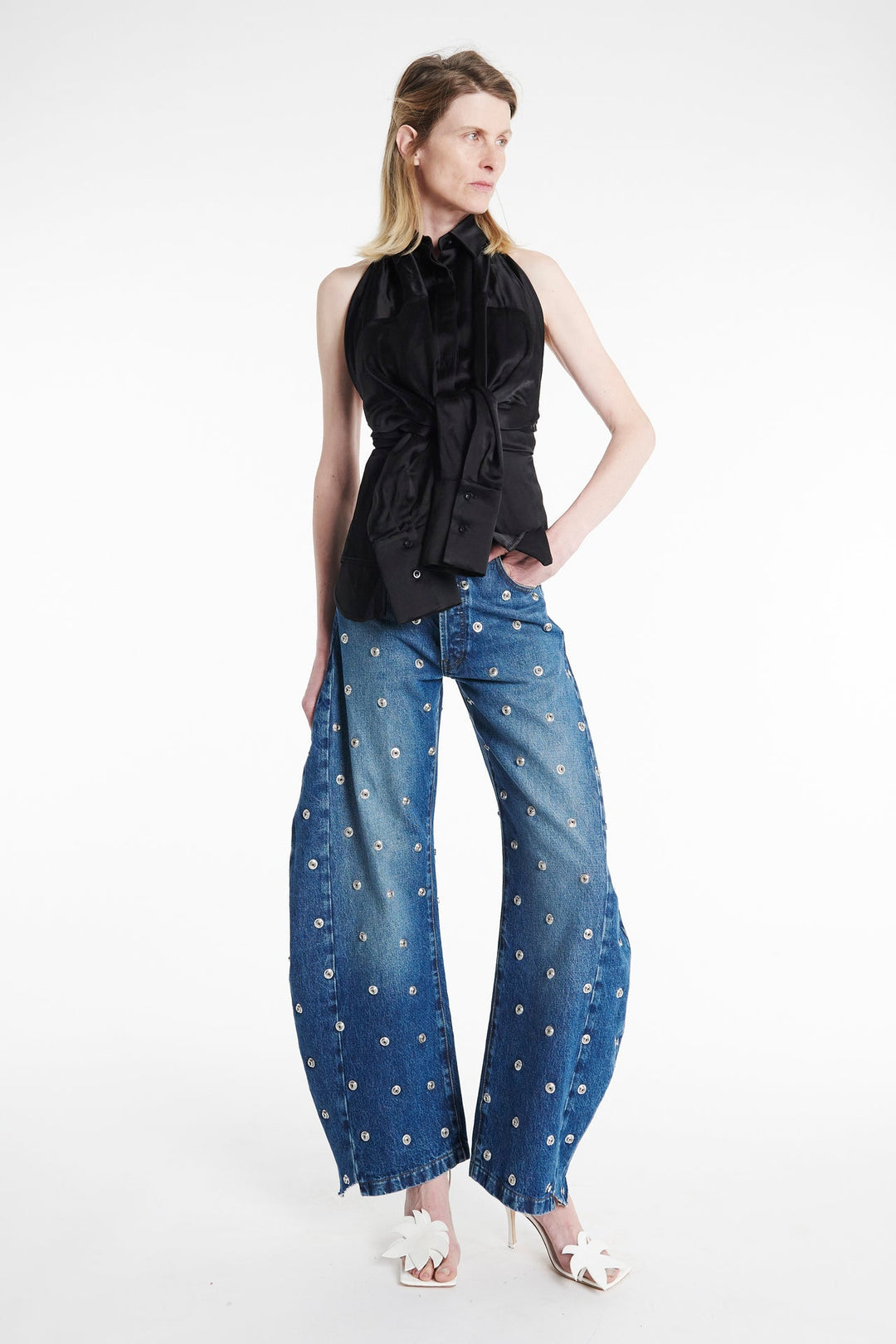 Studded Organic Jeans With Side Inserts Blue