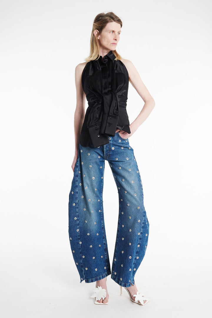 Studded Organic Jeans With Side Inserts Blue