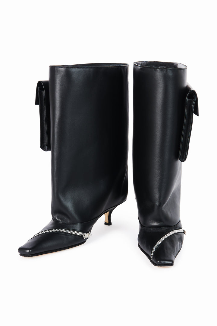 Dana Cerniera Kitten Heel Cylinder Boot With Zipper Black