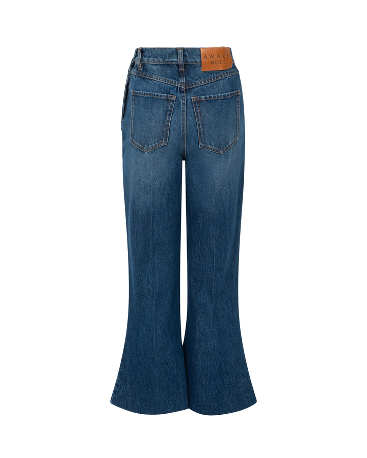 Cropped Flared Trousers Classic Blue Wash