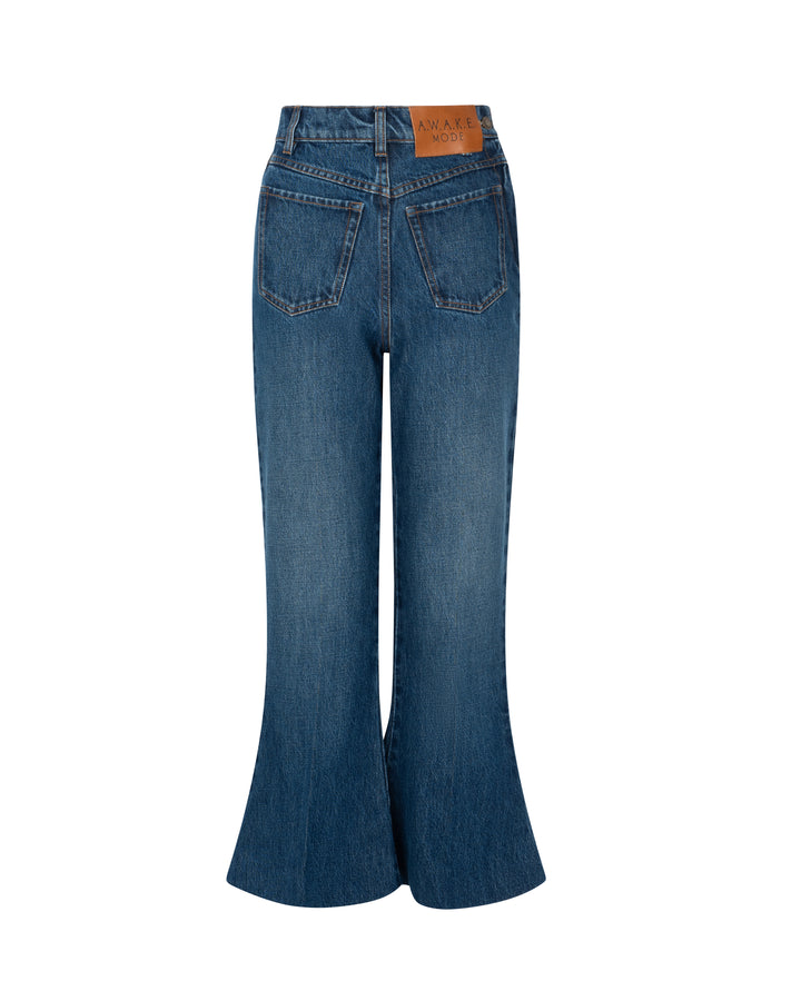 Cropped Flared Trousers Classic Blue Wash