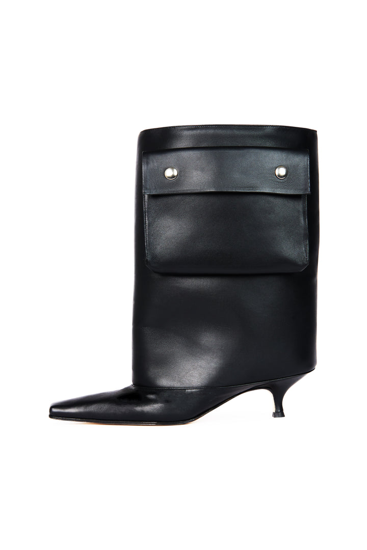 Dana Tasca Kitten Heel Cylinder Boot Pocket Black