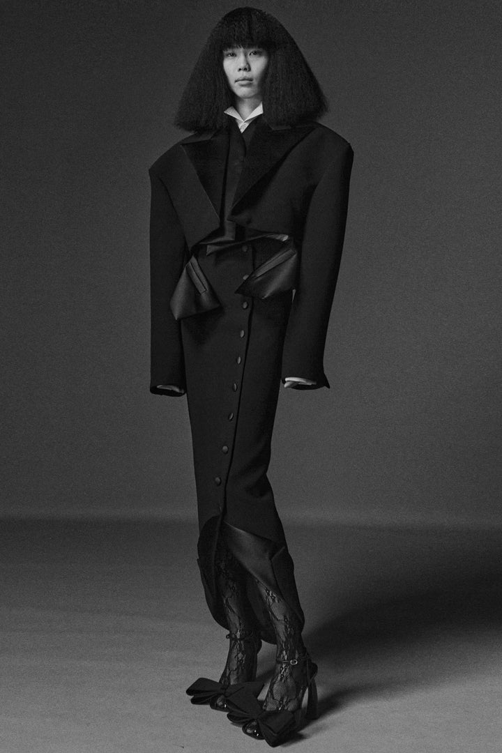 Oversized Cropped Tuxedo Jacket With Vest Insert Black