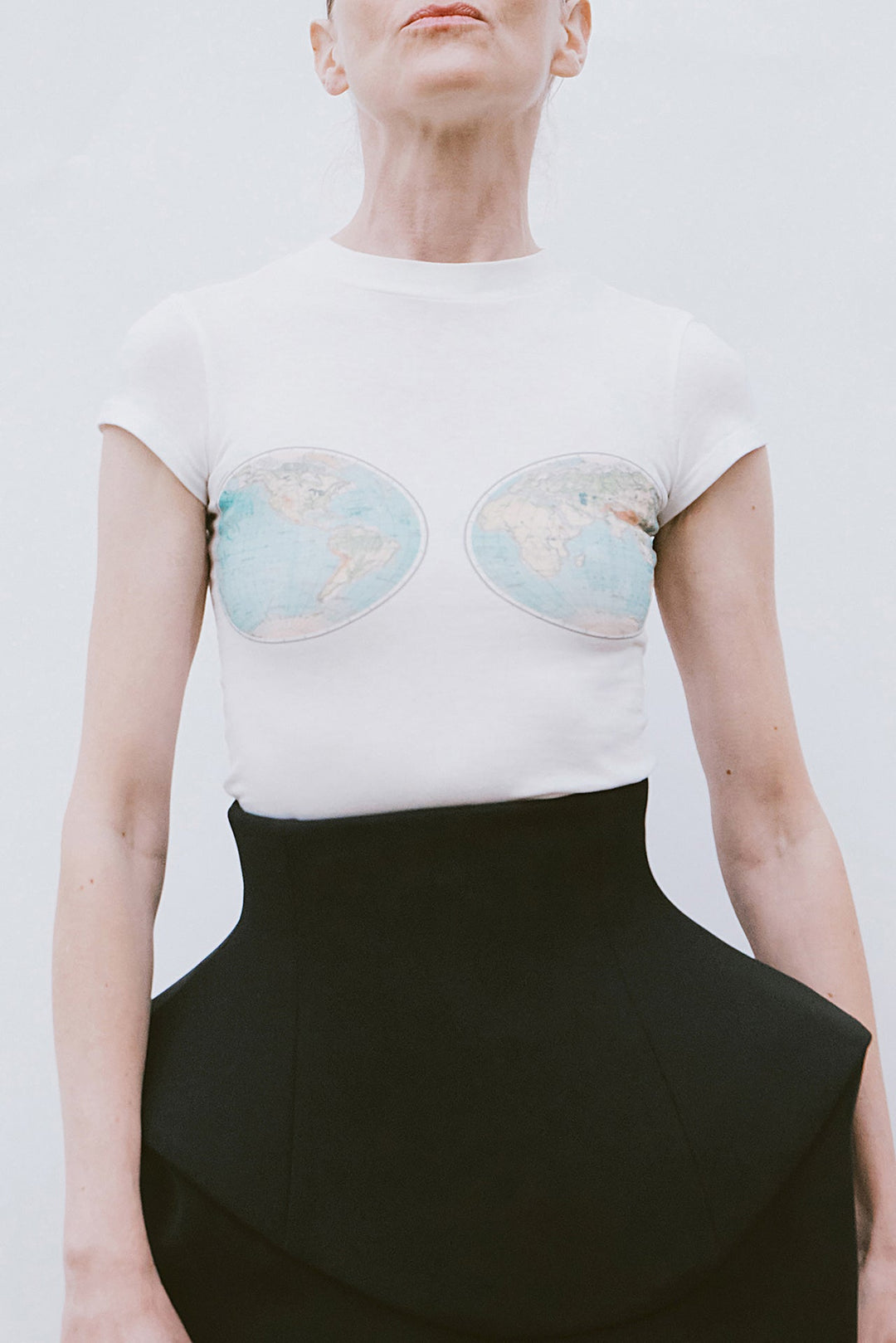 Hemispheres Map Printed Tee White
