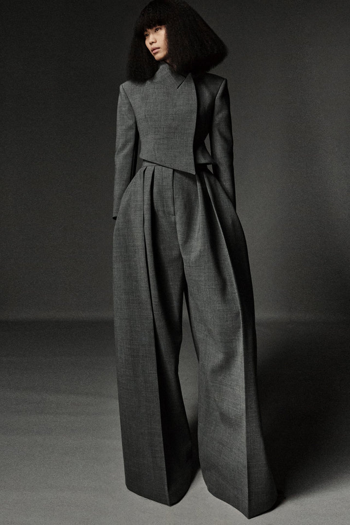 Cropped Double Breasted Jacket Grey
