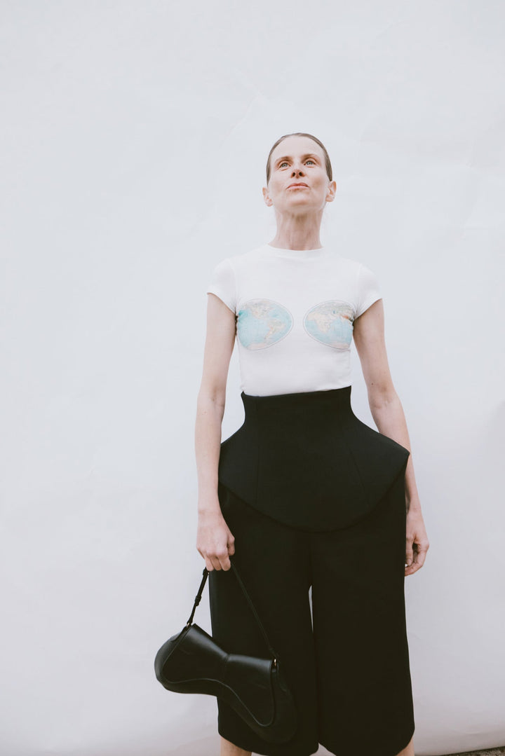 Hemispheres Map Printed Tee White