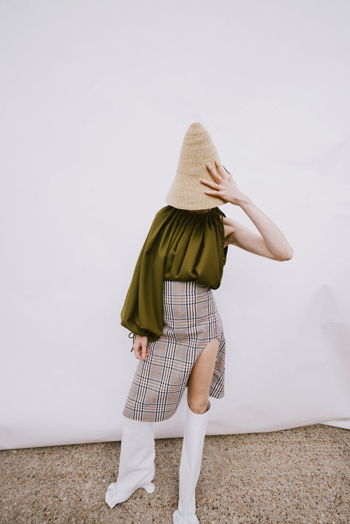 One-Sleeve Voluminous Top Khaki Green