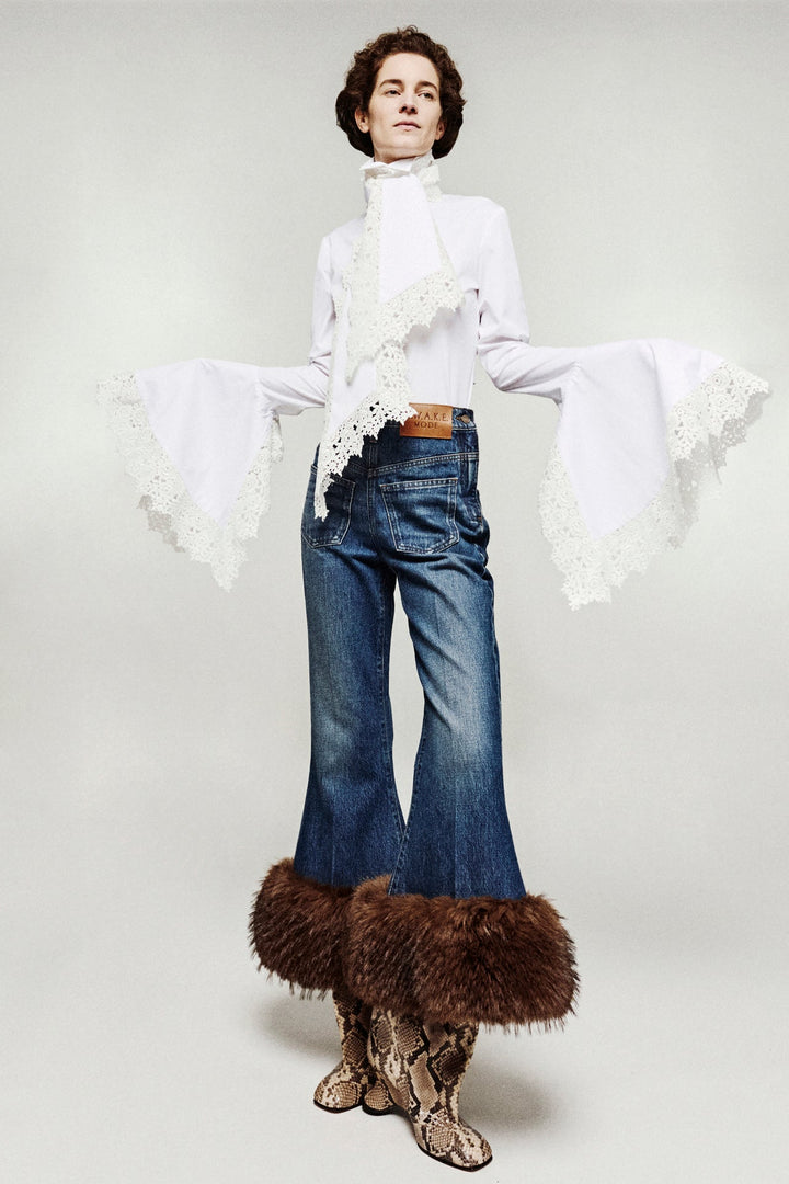 Victorian Style High Collar Top With Jabot White