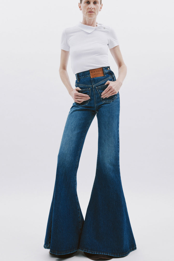 Flared Mirror Jeans Classic Blue Wash