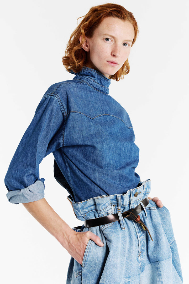Back To Front Denim Shirt Mid Blue