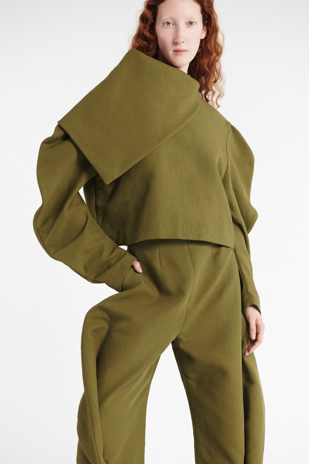 Draped Collar Top Khaki Green