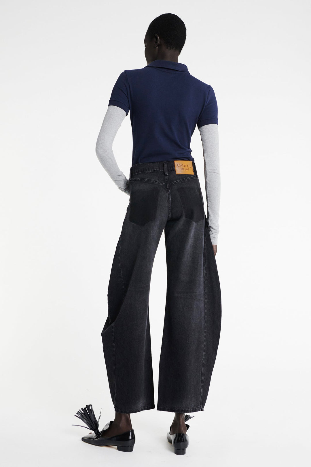 Polo Shirt With Asymmetric Collar And Long Sleeve Navy Grey