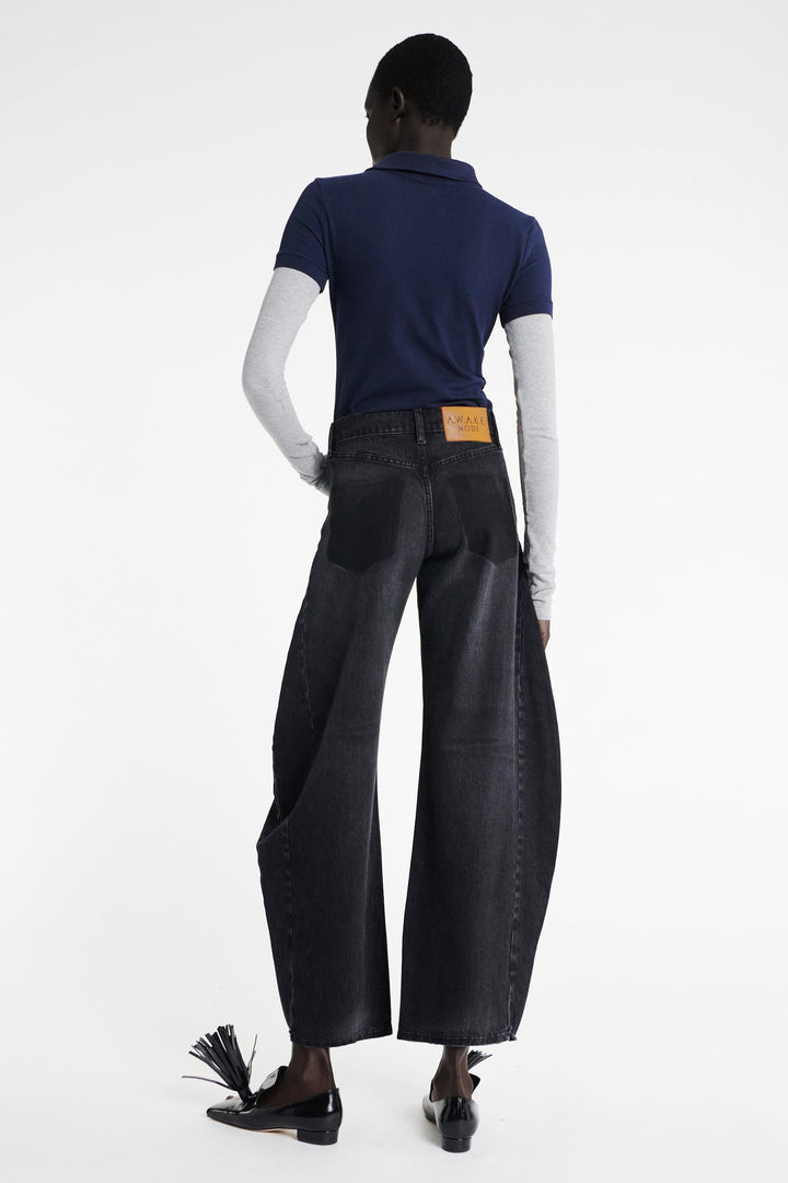 Polo Shirt With Asymmetric Collar And Long Sleeve Navy Grey