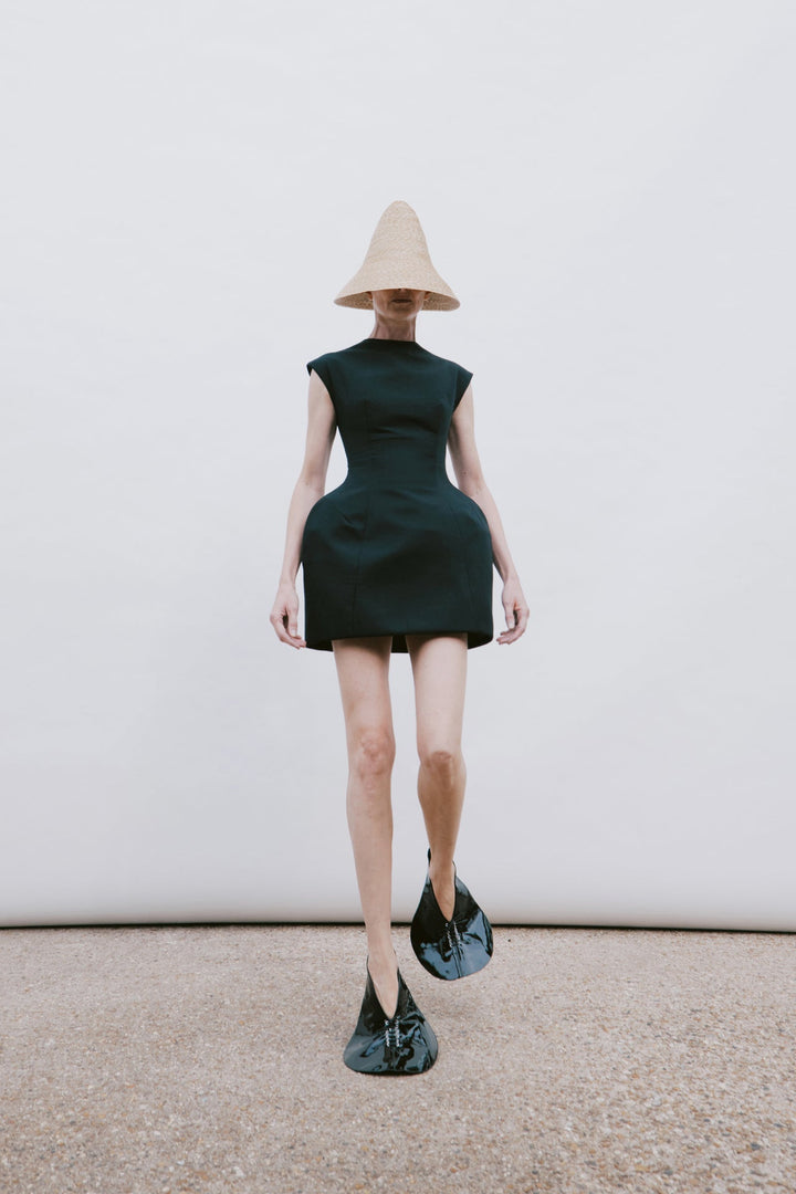 Closed Neckline Sculpted Swan Dress Black