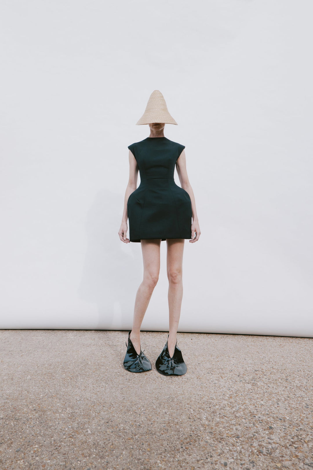 Closed Neckline Sculpted Swan Dress Black