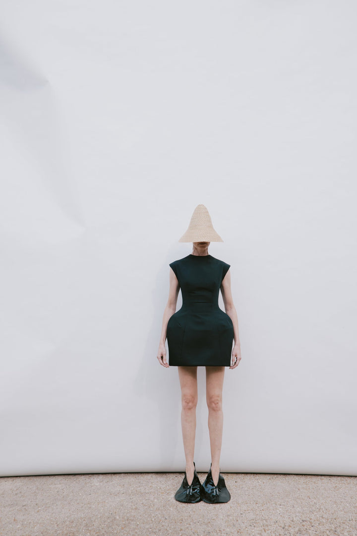 Closed Neckline Sculpted Swan Dress Black
