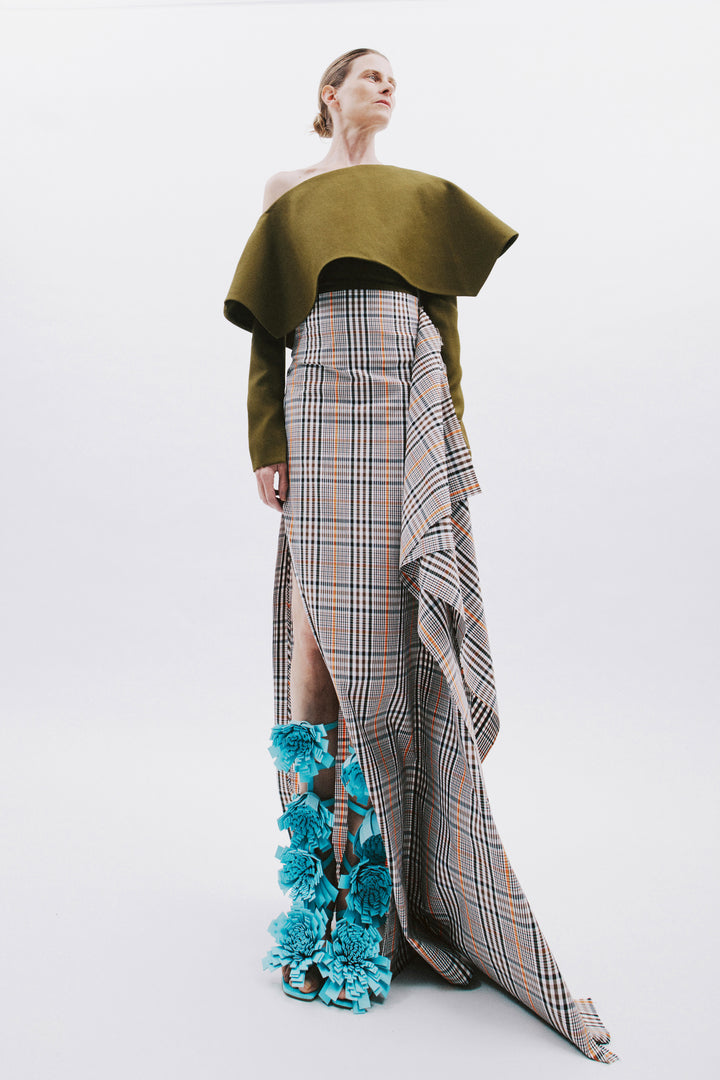 Side Panel Pencil Skirt Brown Check