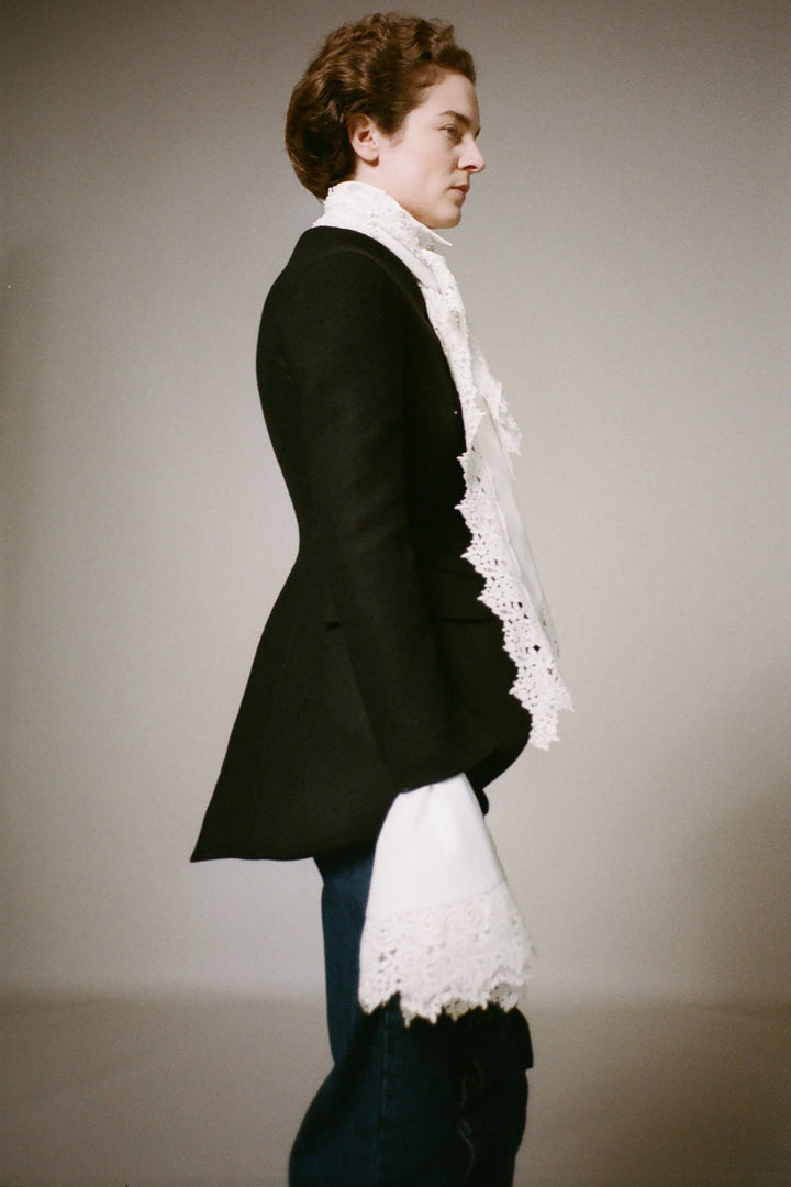 Victorian Style High Collar Top With Jabot White