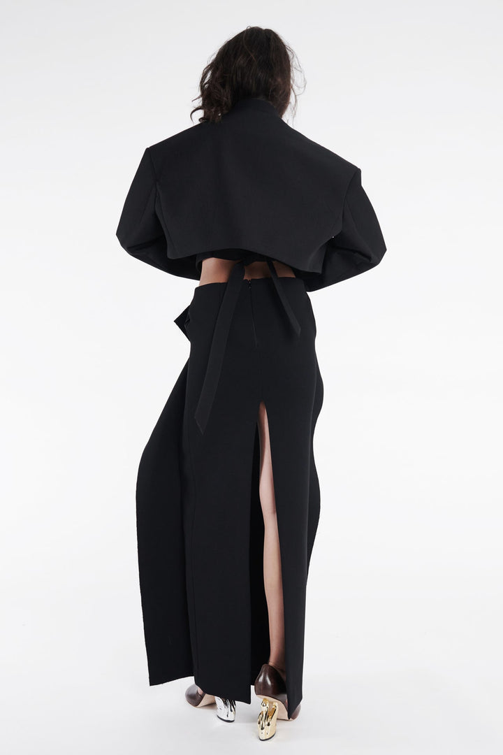 Long Hip Panelled Skirt Black