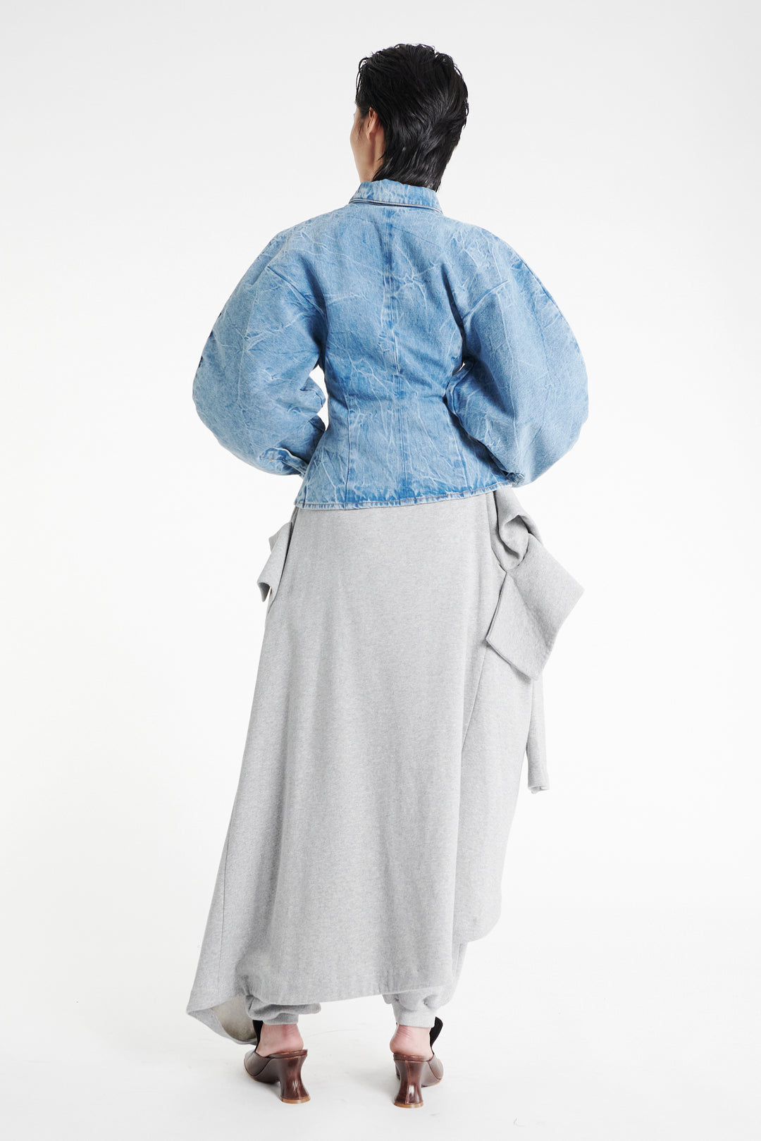 Puff Sleeve Shirt Indigo Acid Wash