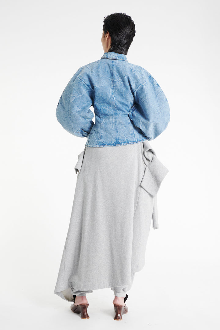 Puff Sleeve Shirt Indigo Acid Wash
