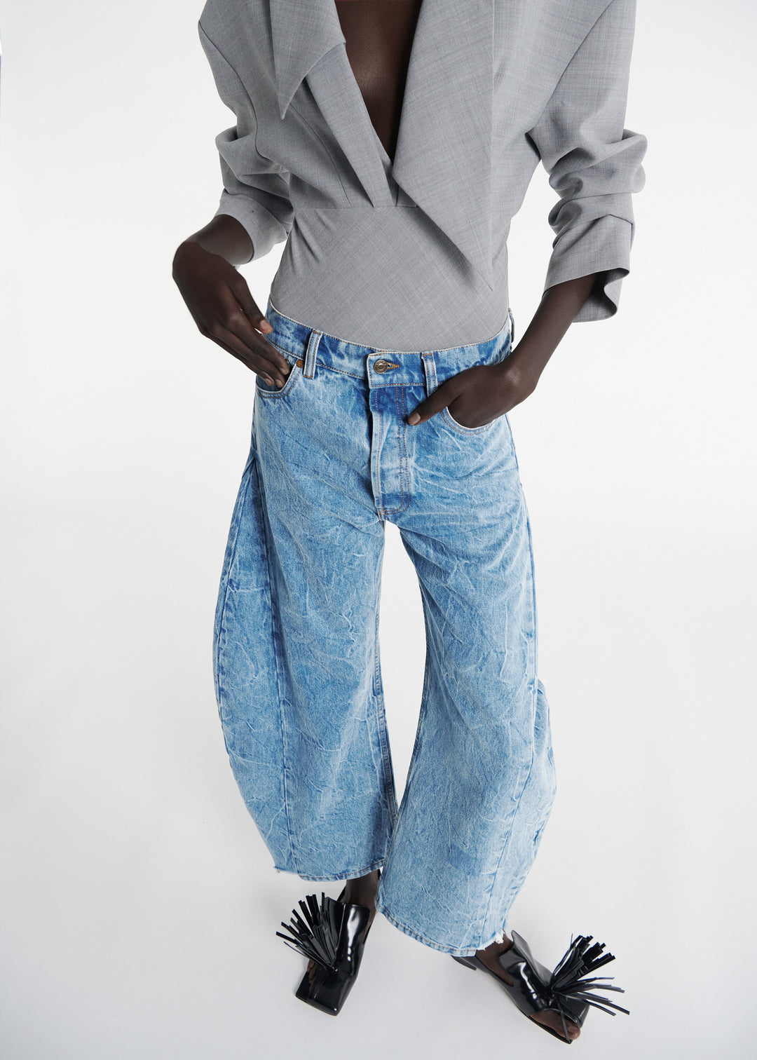 Denim Jeans With Inserts Indigo Acid Wash