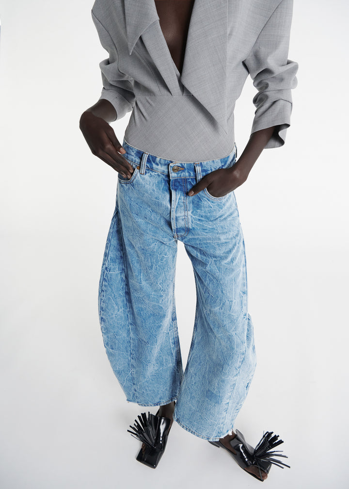 Denim Jeans With Inserts Indigo Acid Wash
