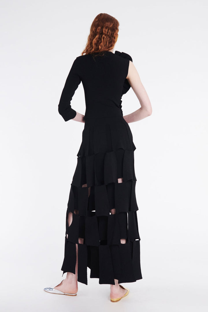 Knitted Multi Trapeze Skirt Black