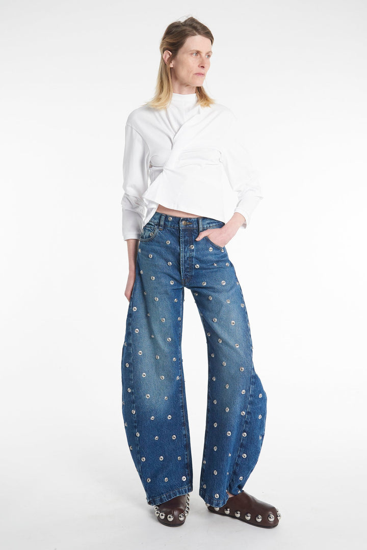 Studded Organic Jeans With Side Inserts Blue