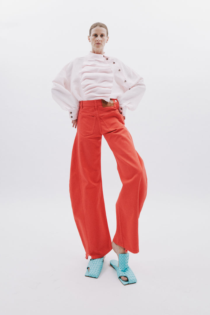 Voluminous Bib-Front Shirt Pale Pink