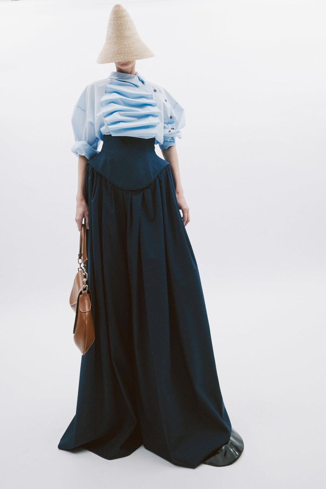 Voluminous Bib-Front Shirt Pale Blue