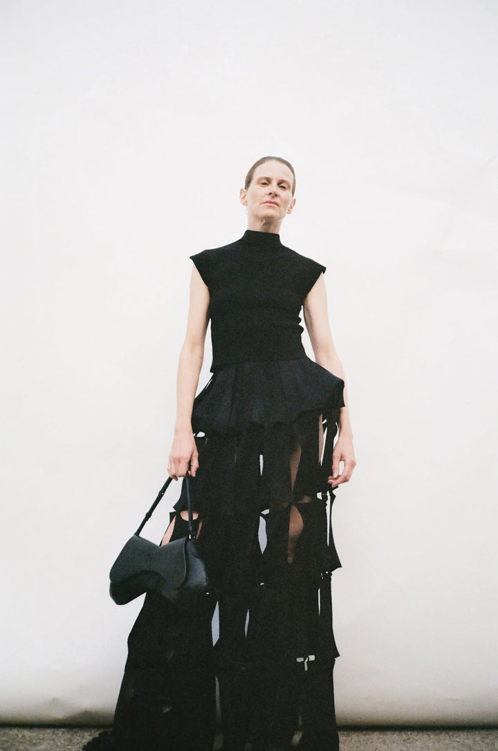 Knitted Multi Trapeze Skirt Black