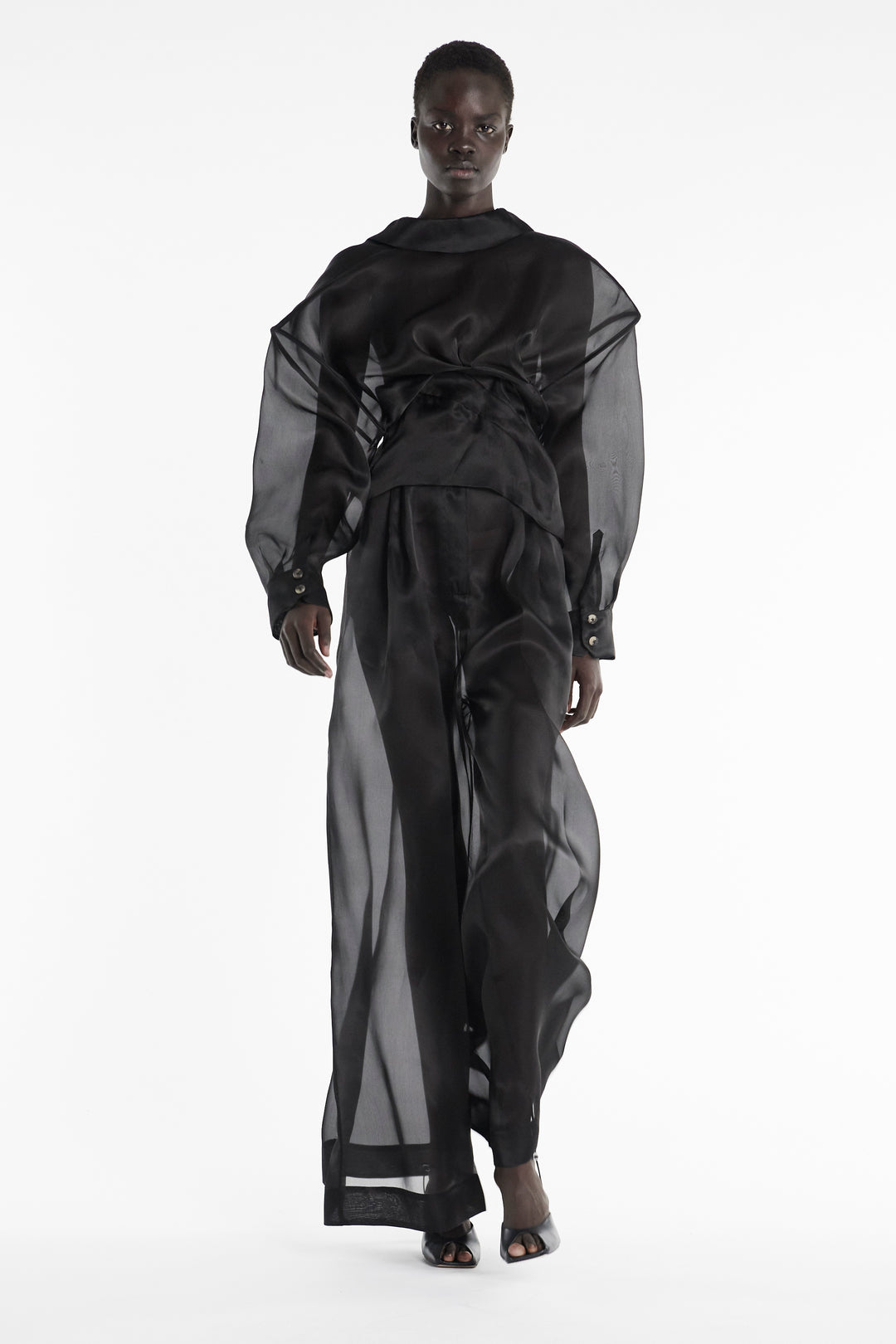 Organza Wide Leg Pants Black