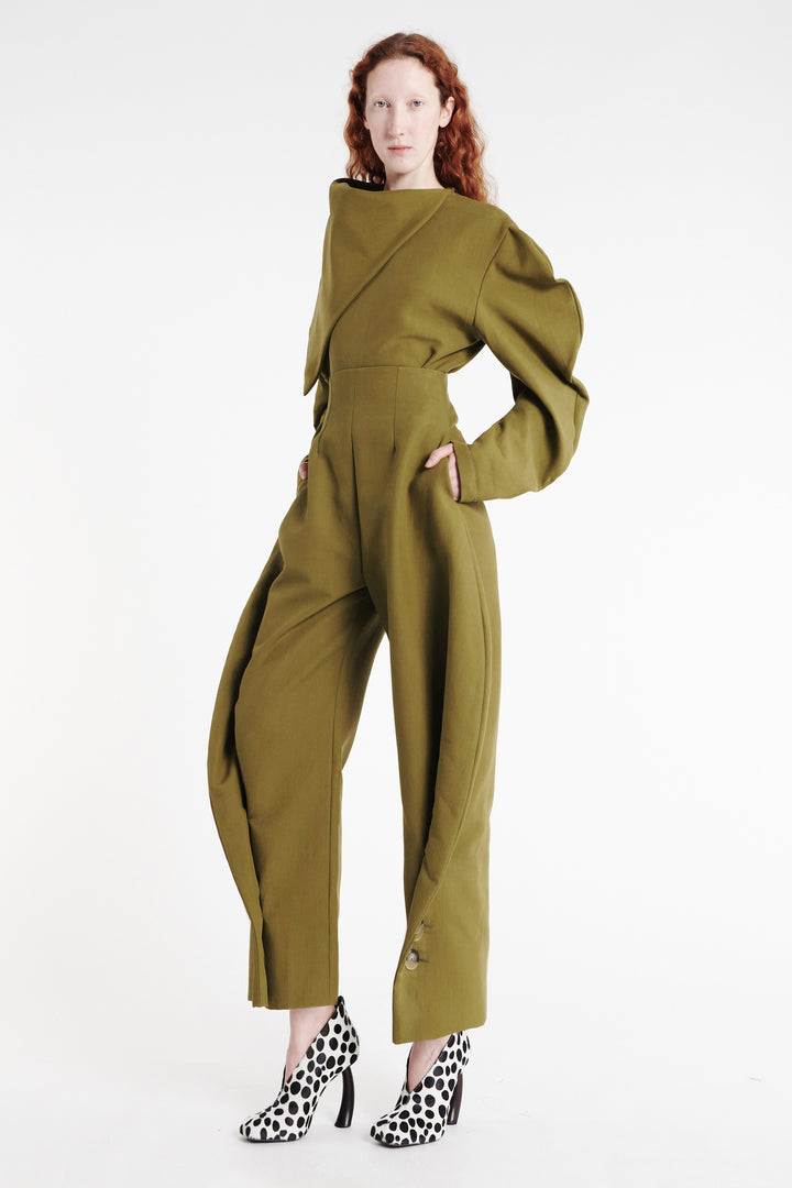 Draped Collar Top Khaki Green