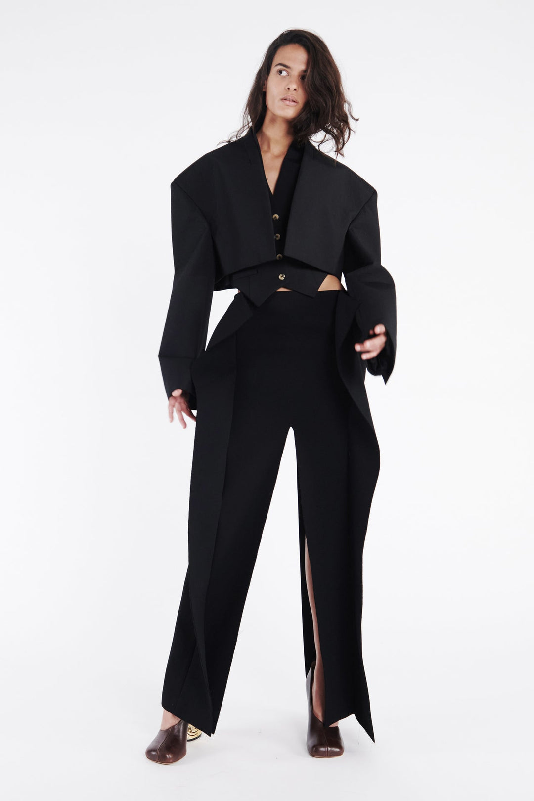 Long Hip Panelled Skirt Black