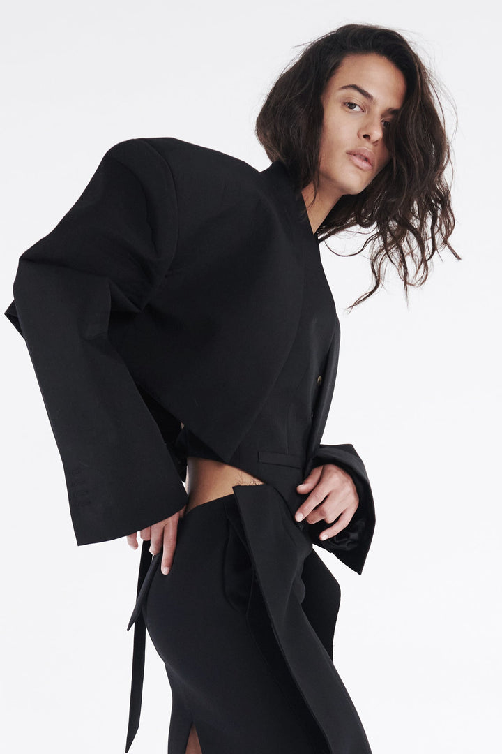 Cropped Tuxedo Jacket Black